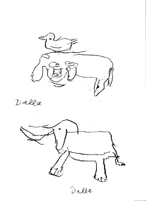 Della elephant and dog with canary on head